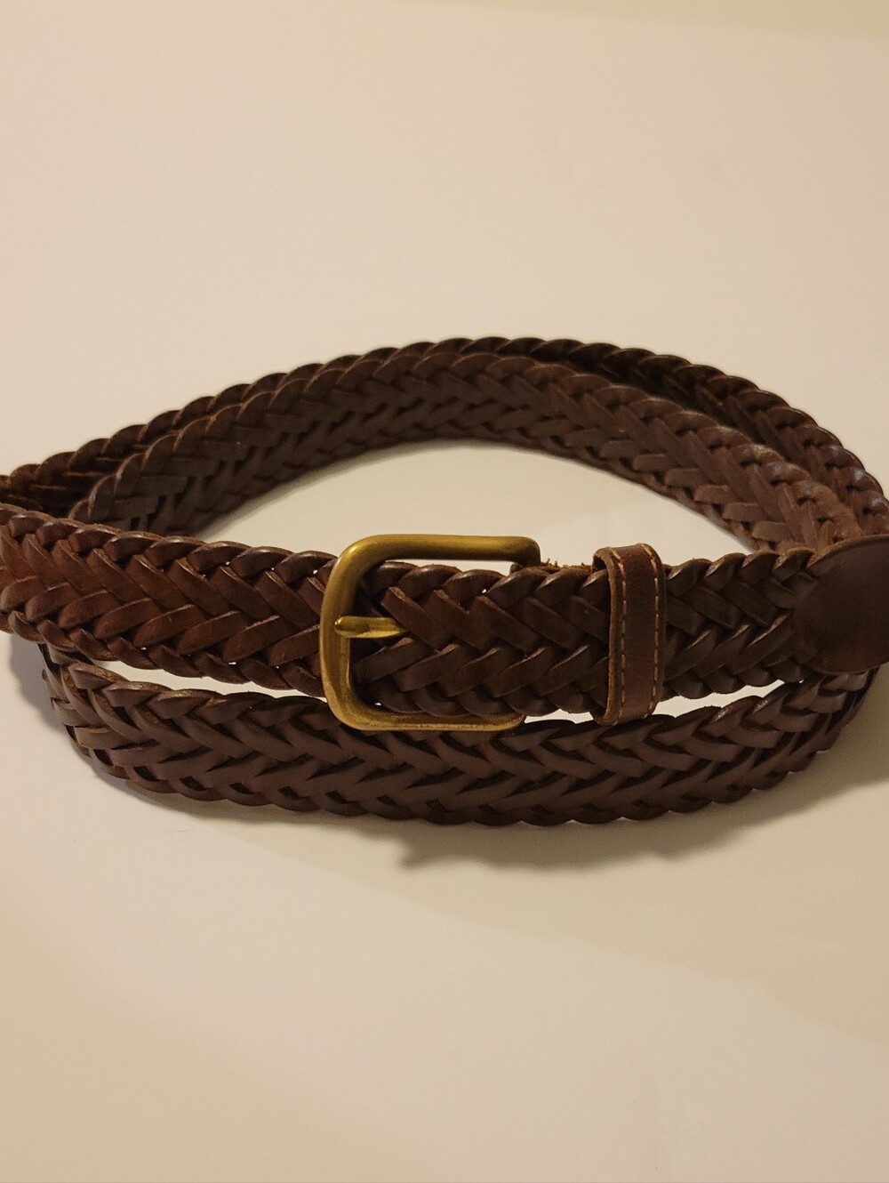 VTG Hand Braided Leather Belt Made In Mexico Brass Hardware Brown Unisex L